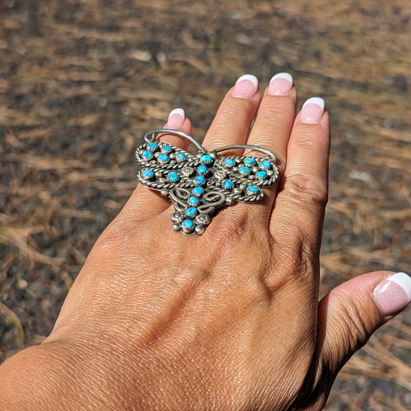 Navajo Adjustable Turquoise Dragonfly Native American Ring Jewelry Sz 8US*** - Picture 9 of 9